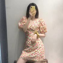 2020 summer dress new womens size za floral skirt temperament goddess fan clothes bubble sleeve fairy dress