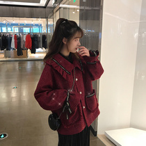 2020 Autumn new womens size red small fragrant style short wear coat autumn and winter thin short