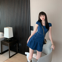 2020 Summer new womens large size denim skirt temperament goddess fan clothes thin sweet salt dress