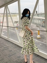 Summer 2020 new womens large floral skirt temperament goddess fan dress skirt bubble sleeve dress