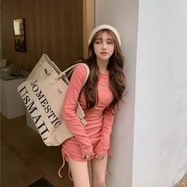 The French style little fragrant wind pink sexy hyphene nepotism with a hitch this windy gown 2021 Early spring style new womens dress