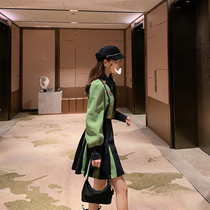 Light and luxurious name Yuanyuan Bottoms Skirt Small Fragrant Wind Green Long Sleeves Doll Collar Dress Skirt Woman Autumn Winter 2020 New