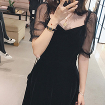 2020 Summer new womens size small black dress lace skirt temperament goddess fan dress Hepburn dress
