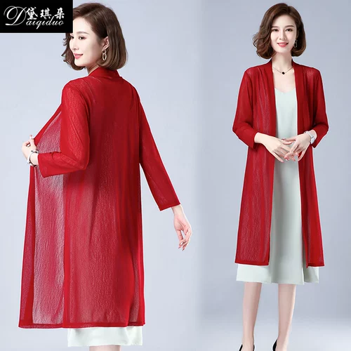 Летняя одежда, трикотажный лонгслив, длинный осенний кардиган для матери, тонкая накидка, для среднего возраста