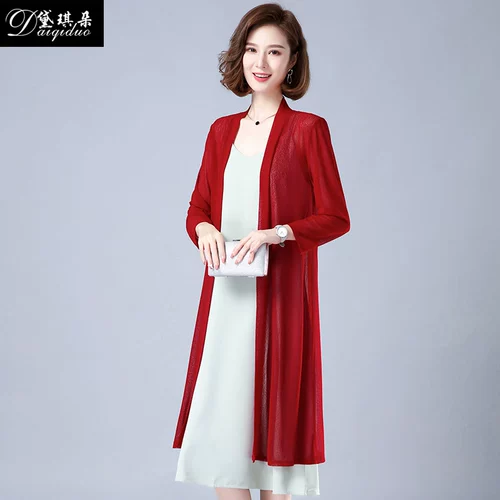 Летняя одежда, трикотажный лонгслив, длинный осенний кардиган для матери, тонкая накидка, для среднего возраста