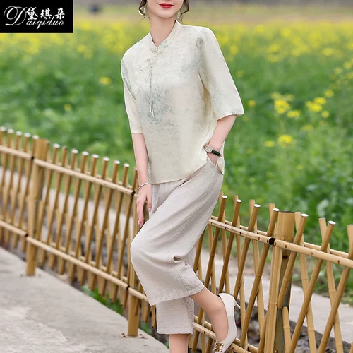 Летняя одежда для матери, комплект, летняя футболка с коротким рукавом для пожилых людей, для среднего возраста, в западном стиле