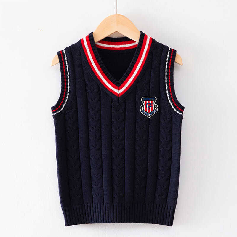 Baby vest children's knitted vest cotton spring and autumn boys plus fleece sweater girls college style vest