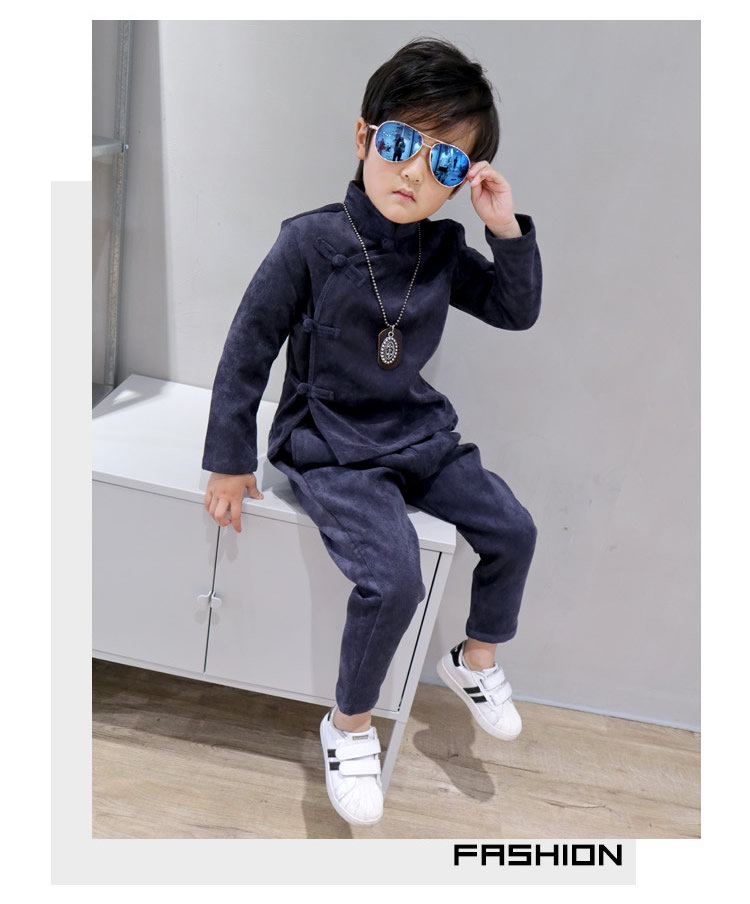 Bộ đồ bé trai năm mới Mùa đông quần áo trẻ em thủy triều Bộ đồ bé trai 4-5-6 tuổi 3 Bộ quần áo năm mới cộng với nhung hai mảnh quan ao tre em thu dong