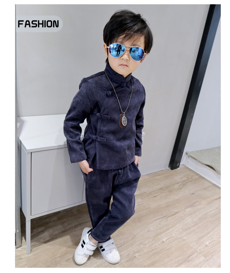 Bộ đồ bé trai năm mới Mùa đông quần áo trẻ em thủy triều Bộ đồ bé trai 4-5-6 tuổi 3 Bộ quần áo năm mới cộng với nhung hai mảnh quan ao tre em thu dong