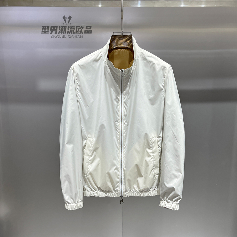 2026 Spring European Style Solid Color Reversible Stand Collar Jacket for Men, Simple Versatile Slim Fit Business Casual Coat