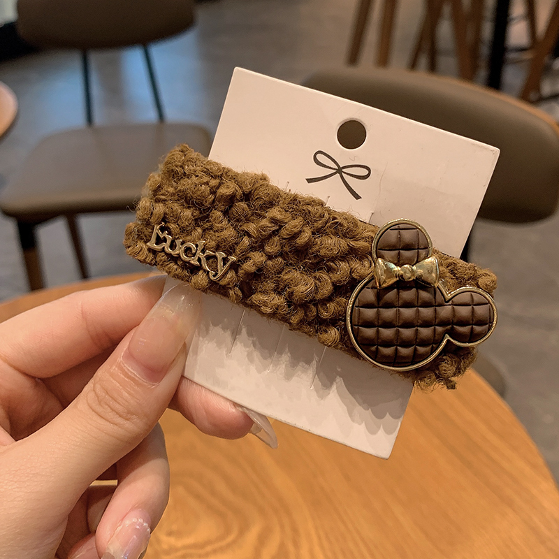 Dark CoffeeHairpin Internet celebrity 2021 new pattern Lamb hair BB clip the republic of korea letter Clip Headwear Cartoon Side Hairpin Plush