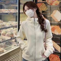 Lulu Hooded Slim-Fit Sweatshirt for Women 2025 Autumn and Winter New Style Fleece-Lined Thickened Warm Polar Fleece Tight-Fitting Cardigan Jacket