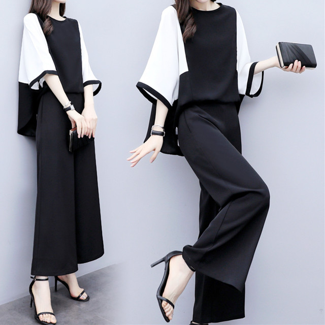 In the summer of 2023, the new plus-size women's clothing covers the belly and hides the meat. Two-piece suit temperament wide-leg pants casual fashion suit tide