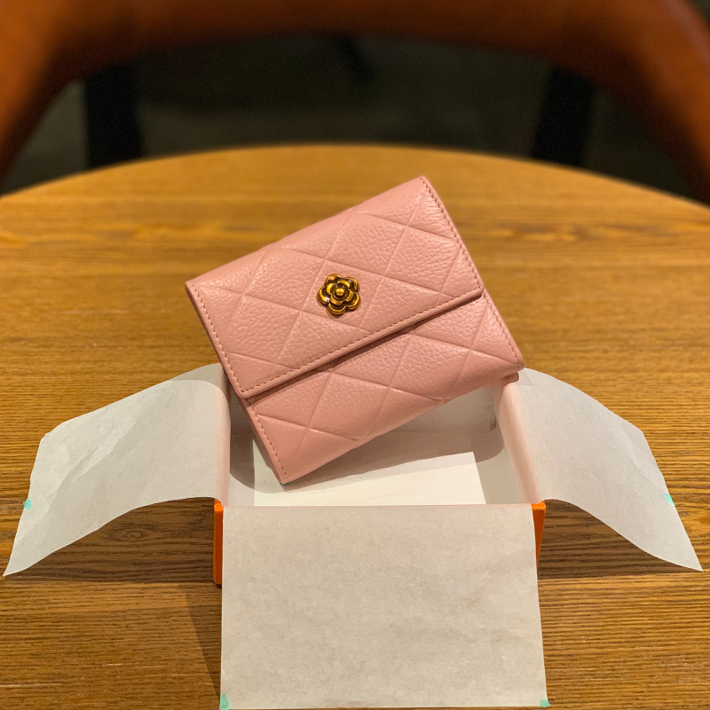 Camellia wallet women's short small 2020 new folding frigid retro leather wallet coin purse multi-layer