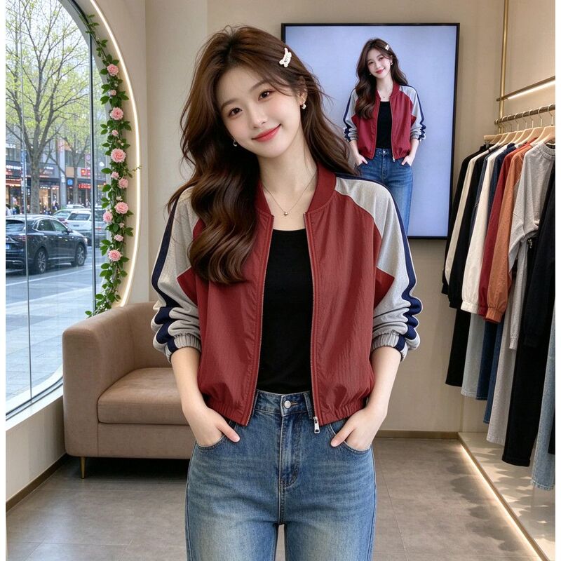 Chic and Beautiful Color-Blocked Baseball Jacket Short Coat for Women, Autumn Fashion with Unique Design, Trendy Patchwork Cardigan Jacket Top Chic and Beautiful Color-Blocked Baseball Jacket Short Coat for Women, Autumn Fashion with Unique Design, Trendy Patchwork Cardigan Jacket Top