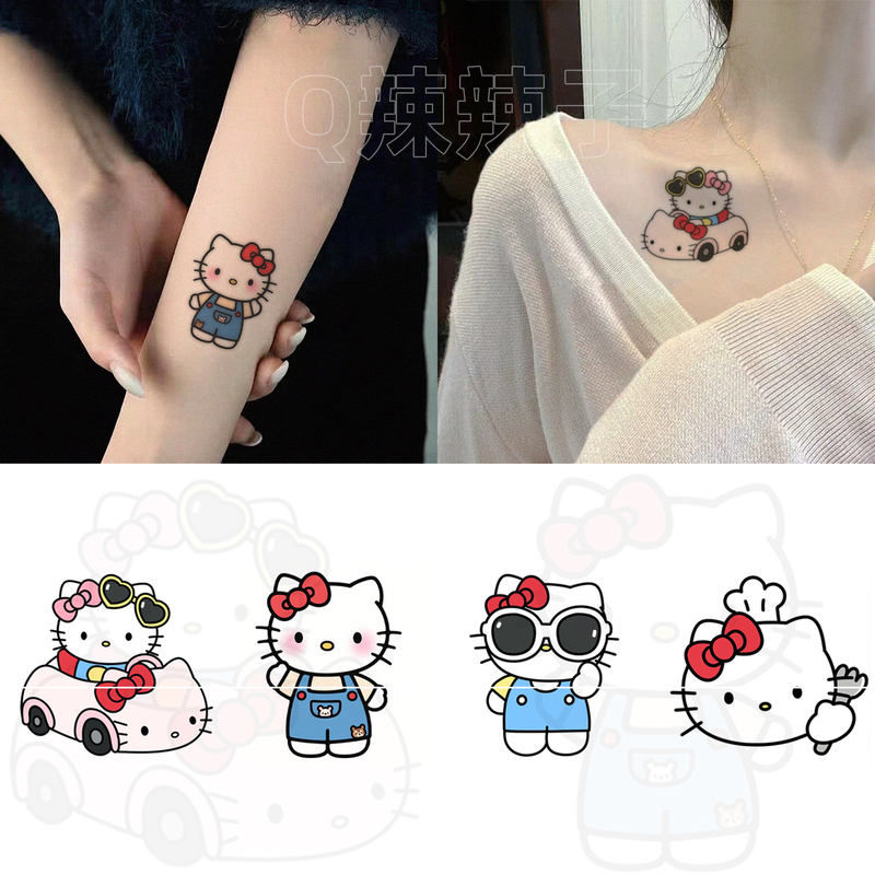 Cute Cartoon Girl Kt Cat Colorful Tattoo Stickers for Kids' Arms ins Sweet Cool Style Student Waterproof Long-Lasting Stickers