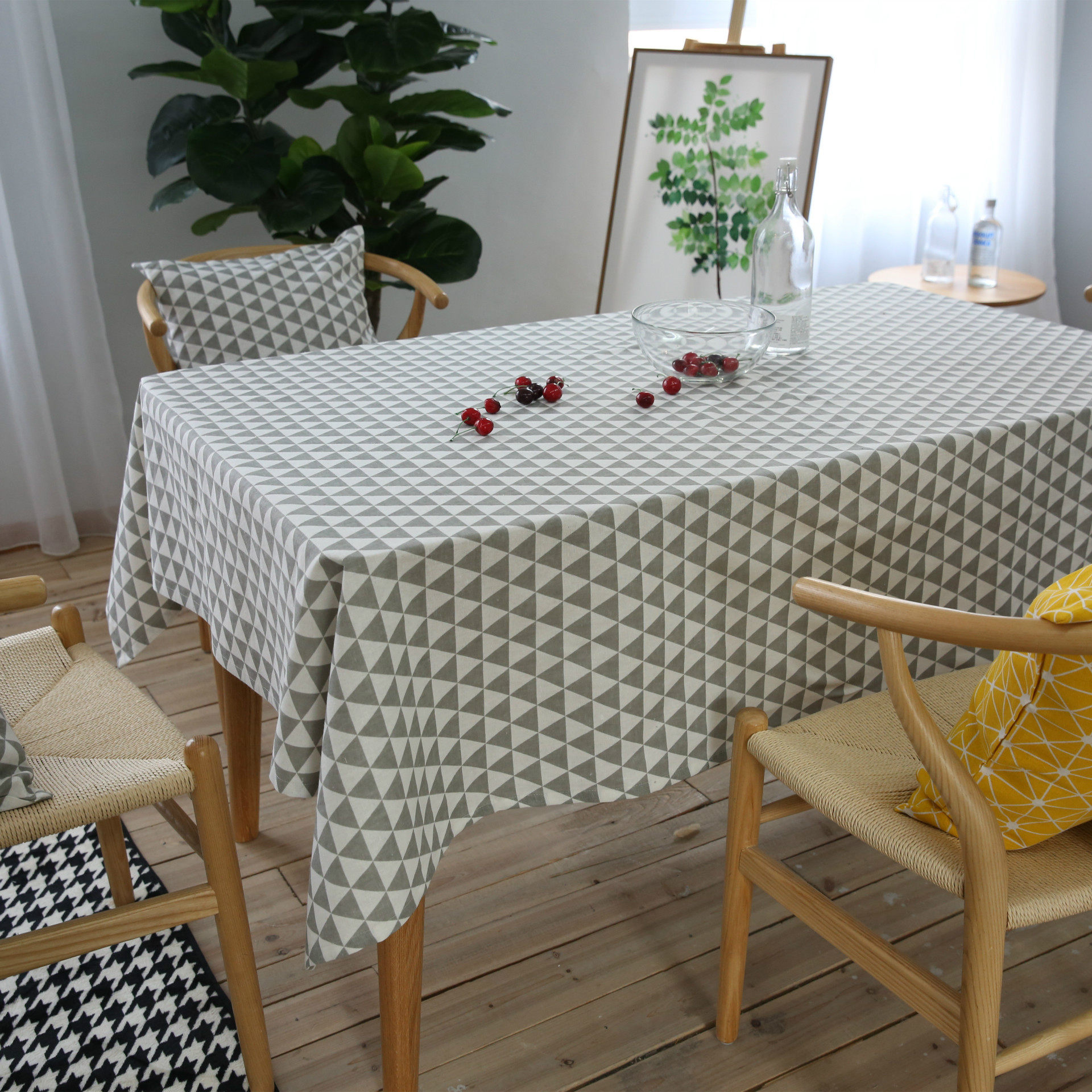 Cotton and linen tablecloth fabric rectangular geometric pastoral small fresh coffee table tablecloth round table square dining table cover cloth towel customization
