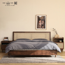 Nordic Vine-Made Solid Wood Bed Retro Black Walnuts Cherry Wood Double Large Bed 1 8 m Day Style Vines Master Bedroom