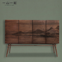 Nordic Full Solid Wood Dining Side Cabinet Black Walnuts Wood Four Doors Living-room Storage Containing Cabinet Modern Minimalist Door Hall Xuanguan Cabinet