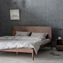 Nordic Solid Wood Bed Minimalist Modern 1 8 m Black Walnut Wood Double Peoples Bed Day Style 1 5 m Log Master Sleeper bed