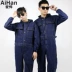 Quần yếm denim Xiêm đặt dụng cụ làm dày bông nam và nữ thợ hàn sửa chữa máy tự động sửa chữa phun sơn chống bụi quần áo bảo vệ quần đùi Bộ đồ