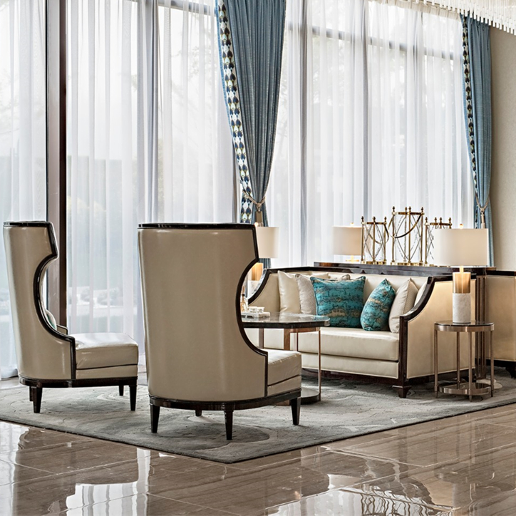 Modern Sample House Display Center Brief Negotiation Reception Trio Sofa Cassette Combo Hotel Lobby Lounge Table And Chairs Custom