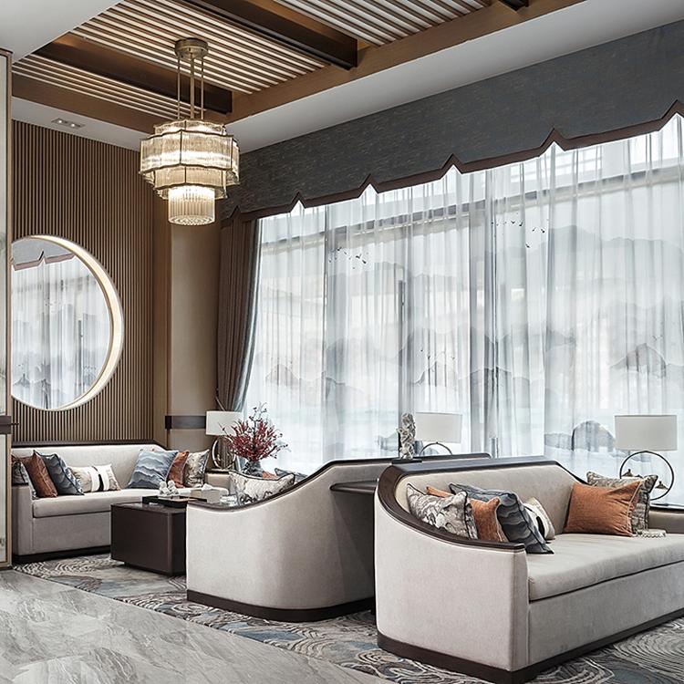 SAMPLE HOUSE DISPLAY CENTER RECEPTION SOFA COMPOSITION NEW CHINESE HOTEL NEGOTIATION MEETING AREA SOLID WOOD CASSETTE-LIKE BOARD ROOM CUSTOM