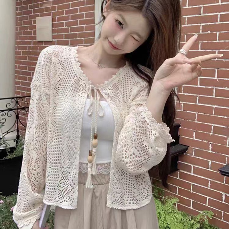 Bohemian Style Hollow Crochet Knit Sweater for Women, New Spring and Summer Style, Lazy Style, Versatile, Slimming, Sun Protection Cover-Up Shawl Bohemian Style Hollow Crochet Knit Sweater for Women, New Spring and Summer Style, Lazy Style, Versatile, Slimming, Sun Protection Cover-Up Shawl