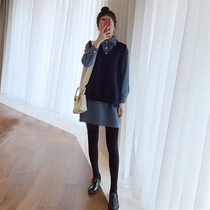 womens early autumn 2022 korean style loose all match mid length shirt dress two piece set sweater vest