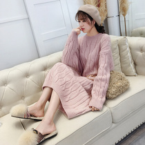 womens korean style early autumn loose long overknee sweater dress thick bottoming knitwear