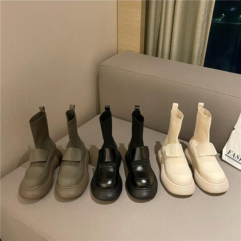 Elastic thin and thin ankle boots British style women's 2021 autumn and winter all-match thin thick bottom small knitted socks boots single boots