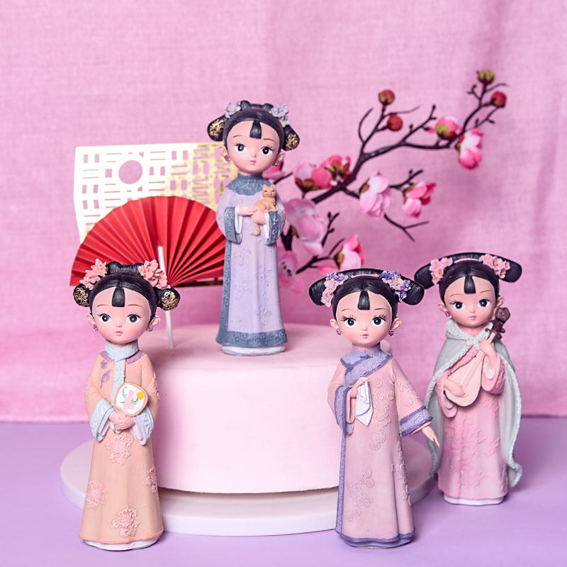 Cake decoration decoration ancient style palace small grid series Bell fan square screen birthday cake plug-in