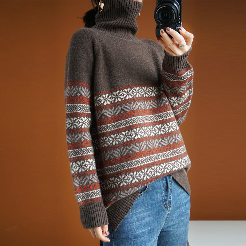 20 new high neckline cashmere sweatshirt female autumn winter thickened sleeve head retro style sloth loose knit cashmere sweater sweater