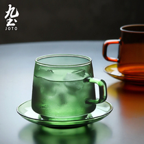 Nine Earth Home Heat Resistant Glass Coffee Cup Saucer High Boron Silicon Water Cup Retro Afternoon Tea Cup With Handle Milk Cup