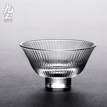 Nine-earth-Japanese-style heat-resistant glass striped small tea cup handmade blow-made utilita tea tasting cup home transparent single cup