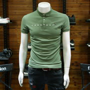 2019 Summer nam thêu POLO áo sơ mi ngắn tay hò Young Man Hàn Quốc phiên bản Trim cổ đính cườm bông Paul T-shirt