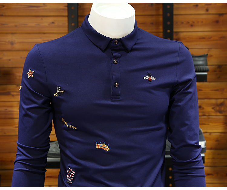 Áo sơ mi đứng châu Âu POLO áo sơ mi nam xu hướng thêu thêu áo thun dài tay cotton cotton sơ mi Anh Paul áo thun nam polo