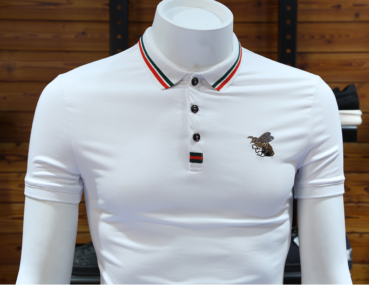 Mùa hè nam ngắn tay áo polo Châu Âu trạm ong thêu t-shirt mercerized cotton ve áo polo áo sơ mi nửa-shirt triều