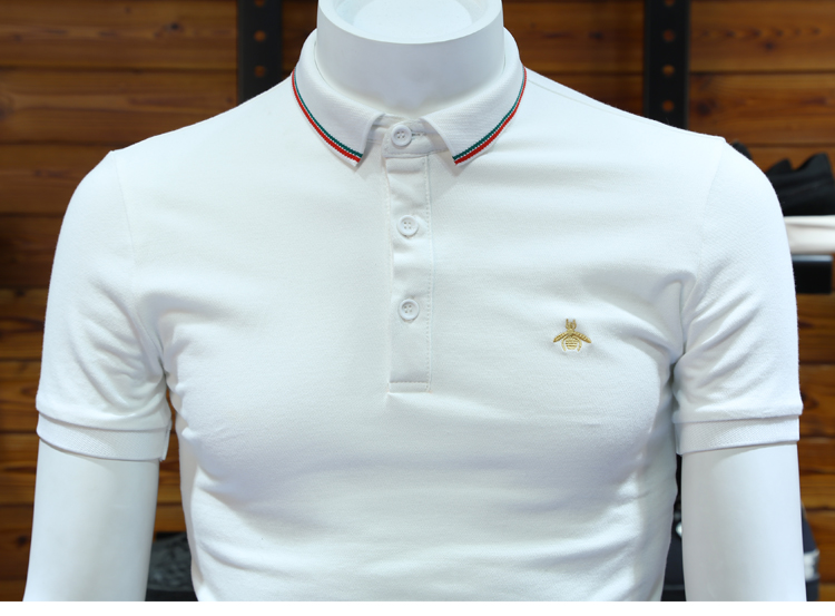 Trạm châu âu nam polo shirt slim ve áo thanh niên làm bóng bông bee thêu kích thước lớn stretch ngắn tay nửa-shirt t shirt polo