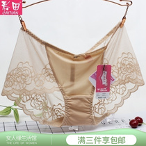 New colour field briefs female 31071 Ms mid-waist Sexy lace translucent floor empty flat corner pants summer thin