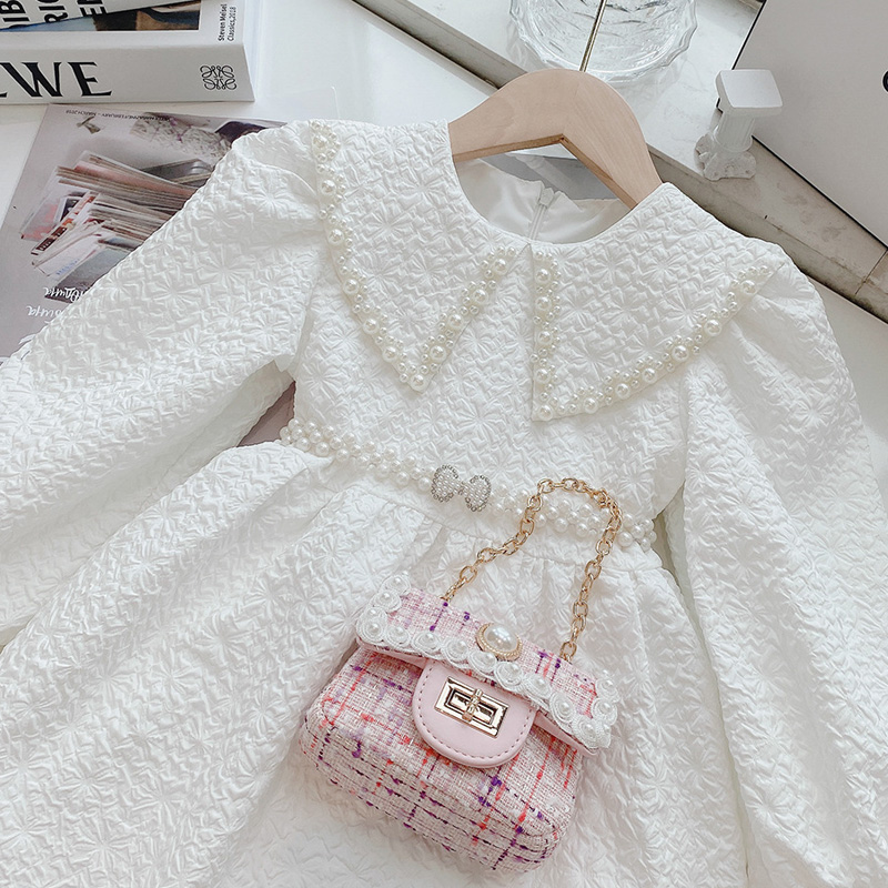 Girl dress children's skirt 2021 new autumn little girl foreign White Pearl Princess skirt tide