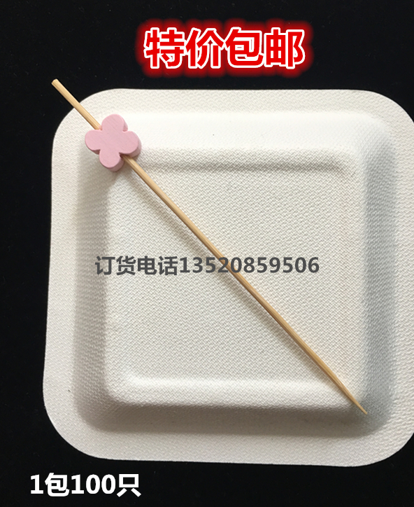 12cm Pink Flowers Styling Bamboo Sign Creative Flower Sign Cocktail to decorate Snack Sign One-off Fruit Fork Stitch