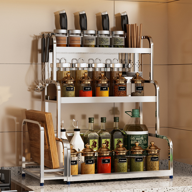 304 stainless steel kitchen rack countertop multi-functional storage household supplies seasoning seasoning jar shelf box Daquan