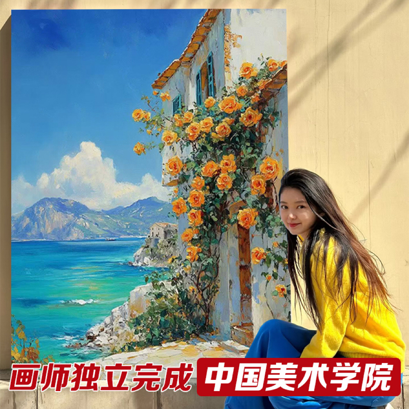 Monet Landscape Texture Painting Living Room Abstract Floral Niche Art Pure Hand-Painted Oil Painting Entrance Corridor Decorative Hanging Painting