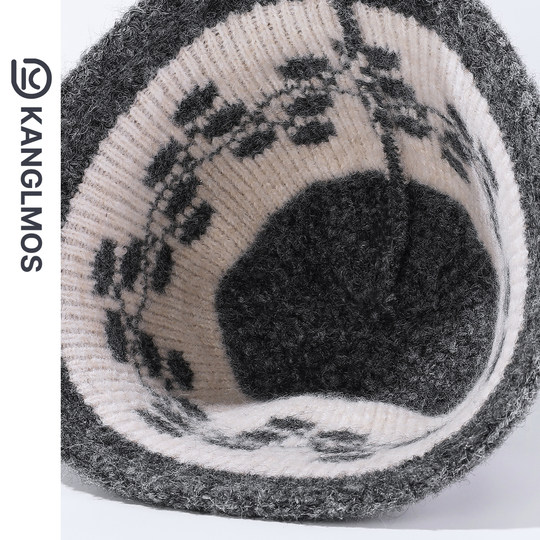 Kanglmos Polka Dot Jacquard Knit Bucket Hat Autumn and Winter Fisherman Hat for Women, Makes Face Look Smaller, Warm, Windproof, Face-Covering Basin Hat