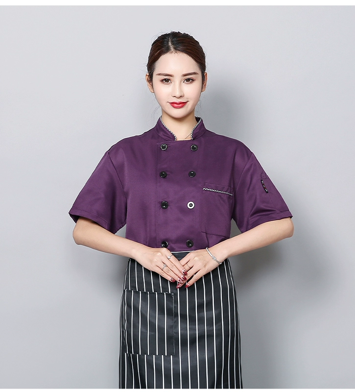 Thoáng khí mùa hè đầu bếp quần áo làm việc ngắn tay nam nhà hàng nhà hàng căng tin trở lại nhà bếp chuyên nghiệp của phụ nữ tùy chỉnh quần áo quần áo làm việc mẫu áo bếp trưởng