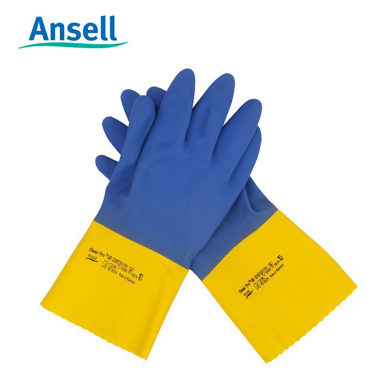 Ansell 87-224 Neoprene Natural Rubber Chemical and Oil Resistant Industrial Labor Insurance Boneless Heavy Duty Durable Gloves