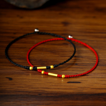 Pure gold beaded bracelet Couple jewelry Year of life red rope birthday gift for girlfriend hand-woven anklet