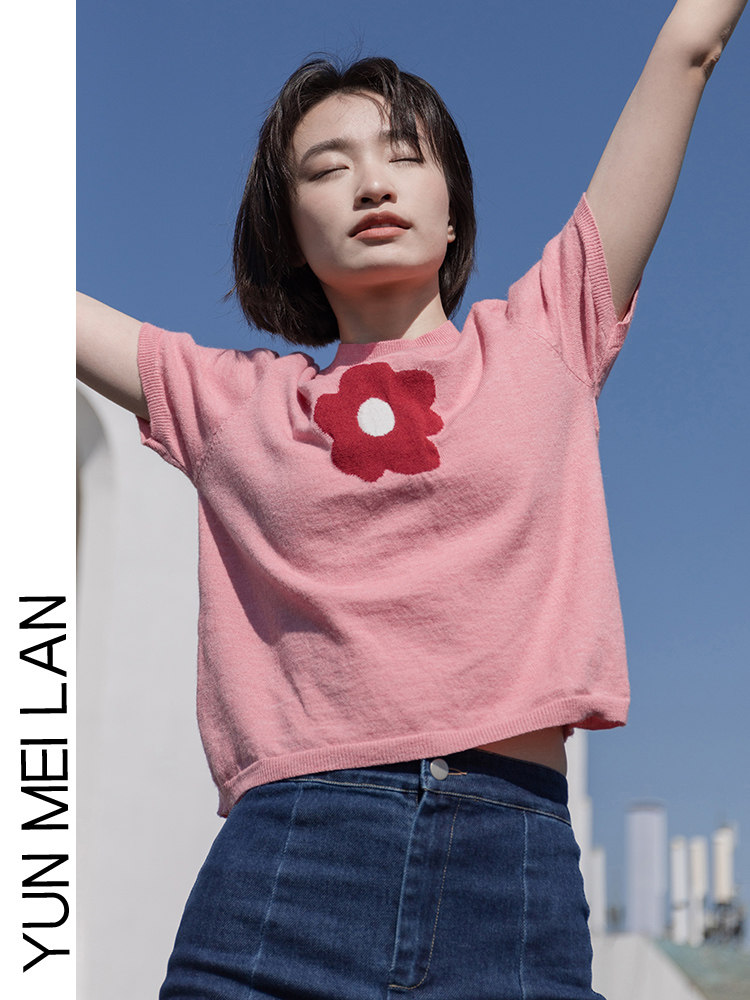 FRENCH RETRO SHORT SLEEVE KNIT SWEATER TOP WOMENS 2024 NEW SUMMER NICHE SHORT LOOSE SLIM CASUAL T-SHIRT