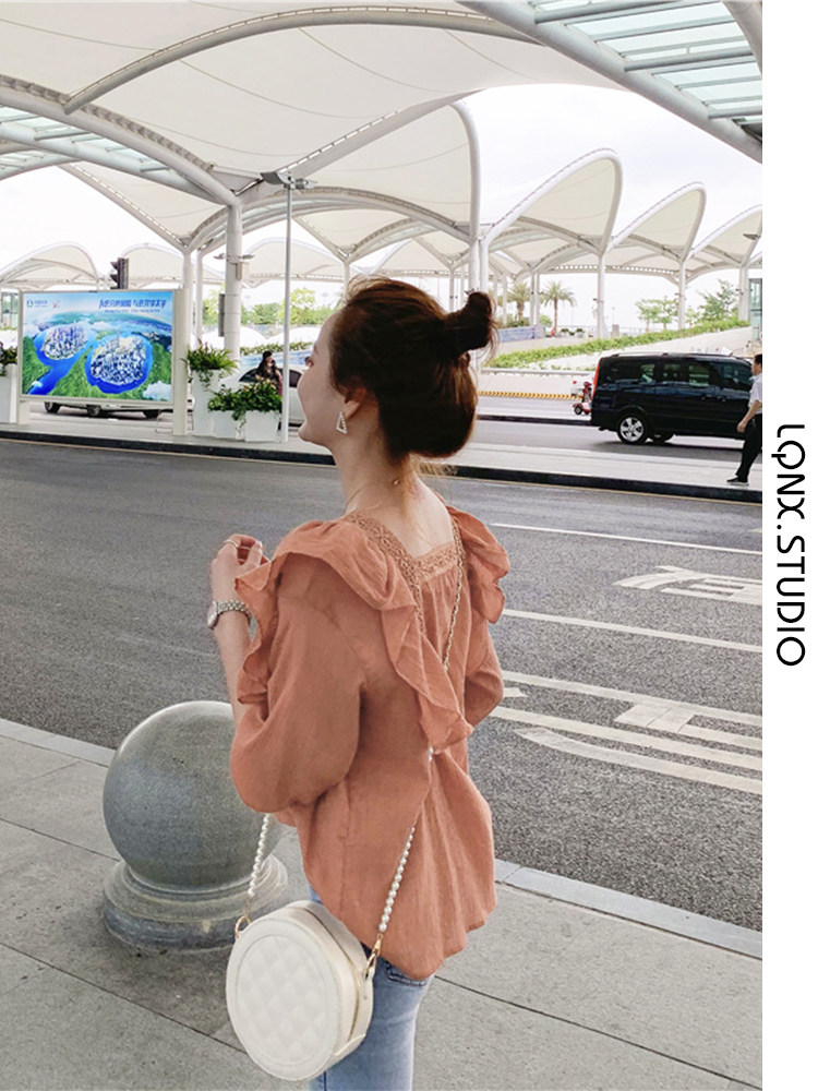 FRENCH VINTAGE COTTON LINEN SHIRT WOMENS 2023 NEW SUMMER LOOSE KOREAN VERSION HALF SLEEVE RUFFLED BABYDOLL TOP